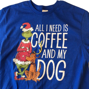 Festive Blue Dog and Coffee T-Shirt